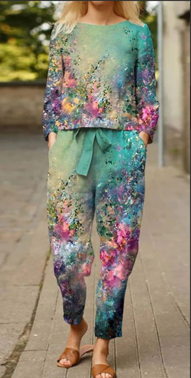 Cotton Printed Floral Crop Top & Trousers