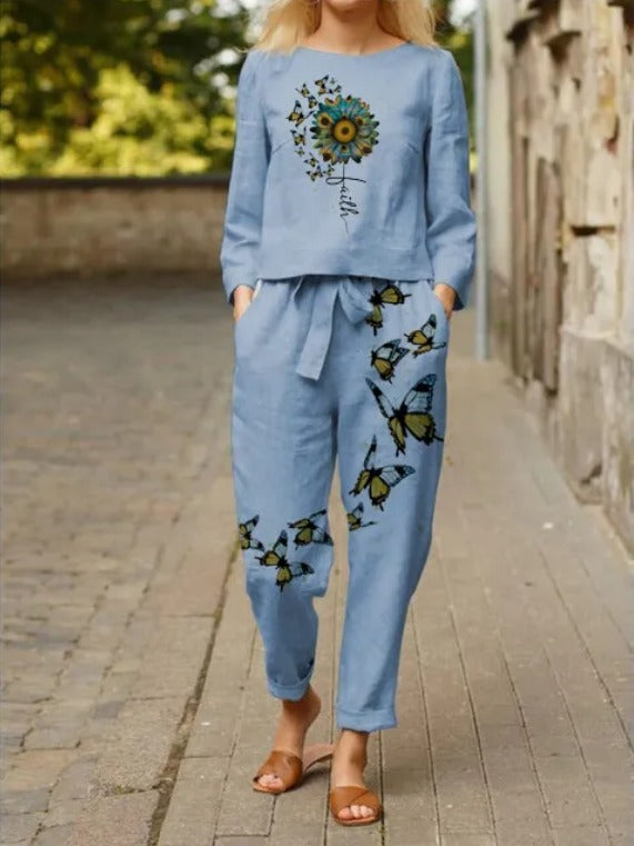 Cotton Printed Floral Crop Top & Trousers