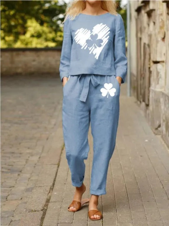 Cotton Printed Floral Crop Top & Trousers