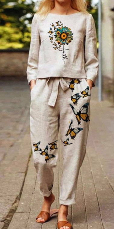 Cotton Printed Floral Crop Top & Trousers