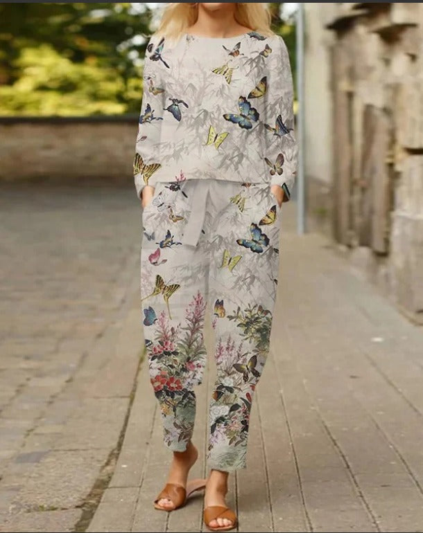 Cotton Printed Floral Crop Top & Trousers