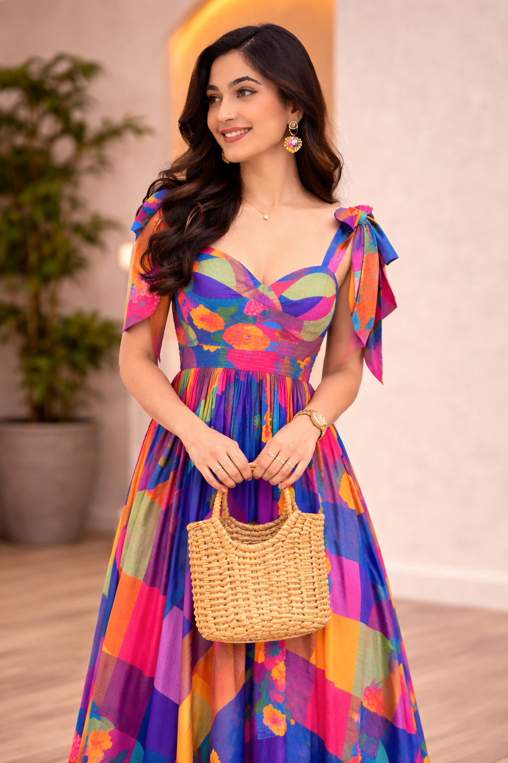 Rainbow Bloom Midi Dress