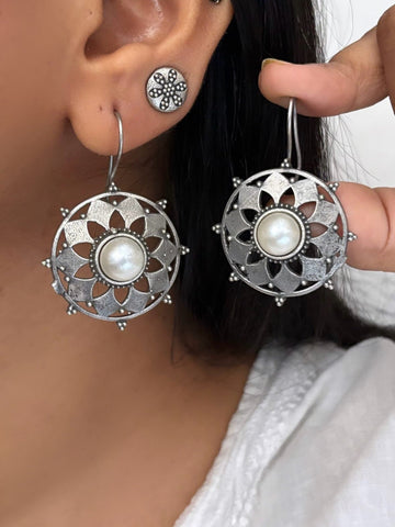Mudra Earrings | German Silver Studs