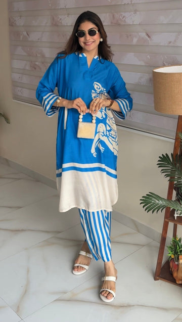 Blue royal hourse - Muslin Kurta Set