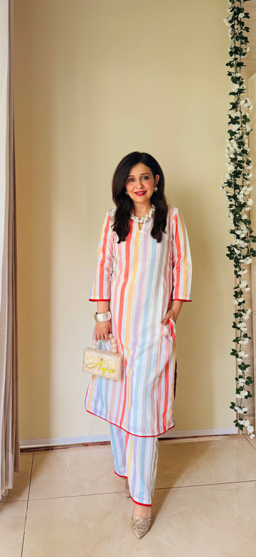 Stripe Pop White Cotton Co-ord Set