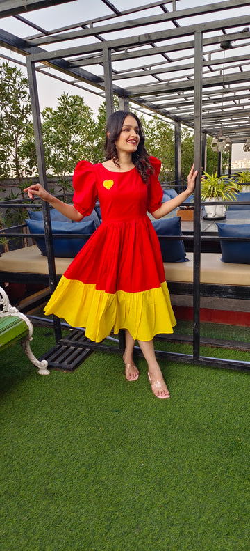 Colour block Cotton Midi Dress