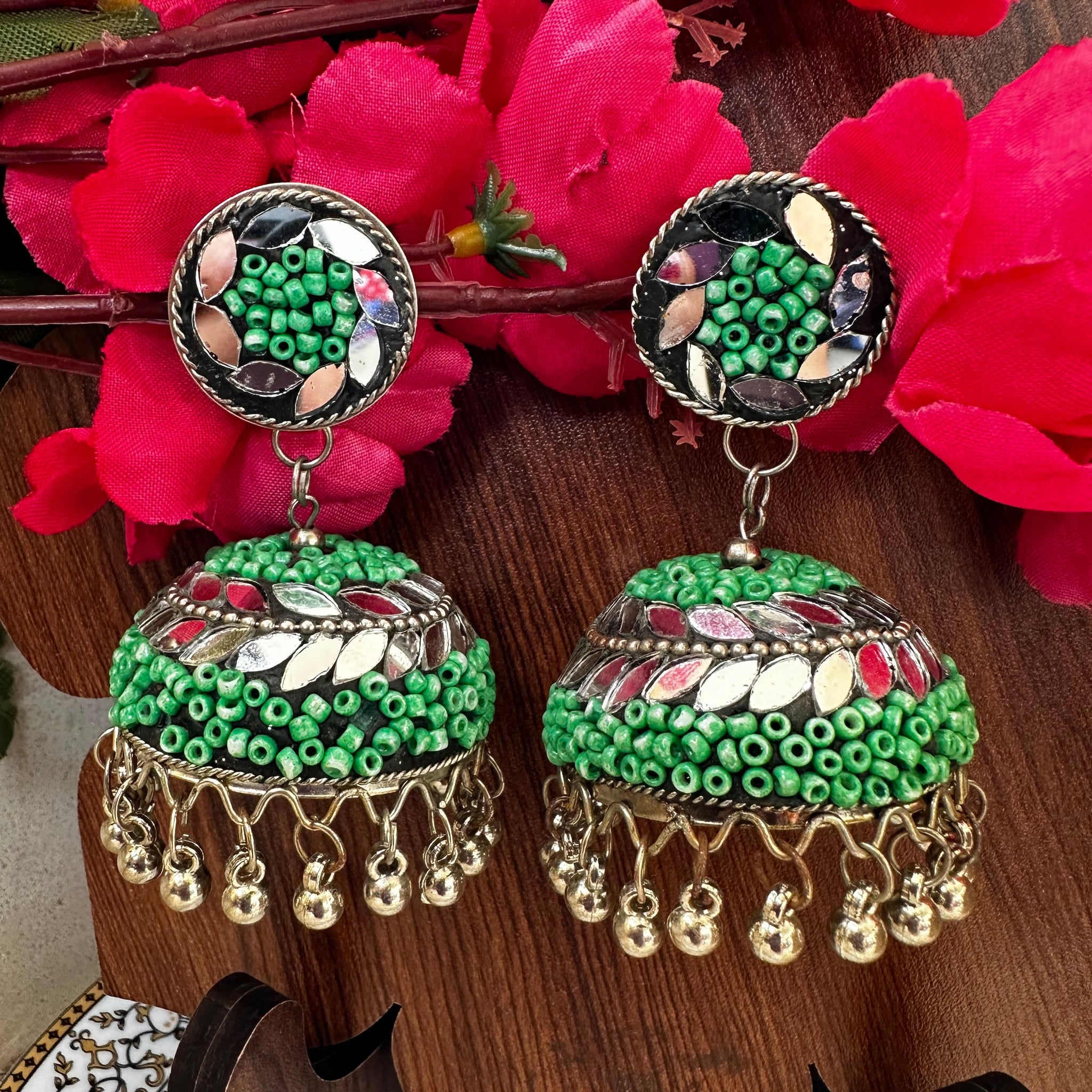 Mystical Peacocks in Green Earrings