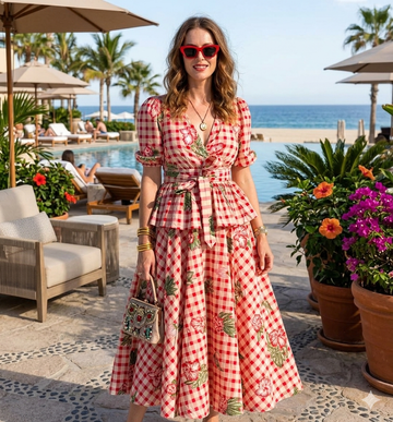 Floral Gingham Elegance Dress