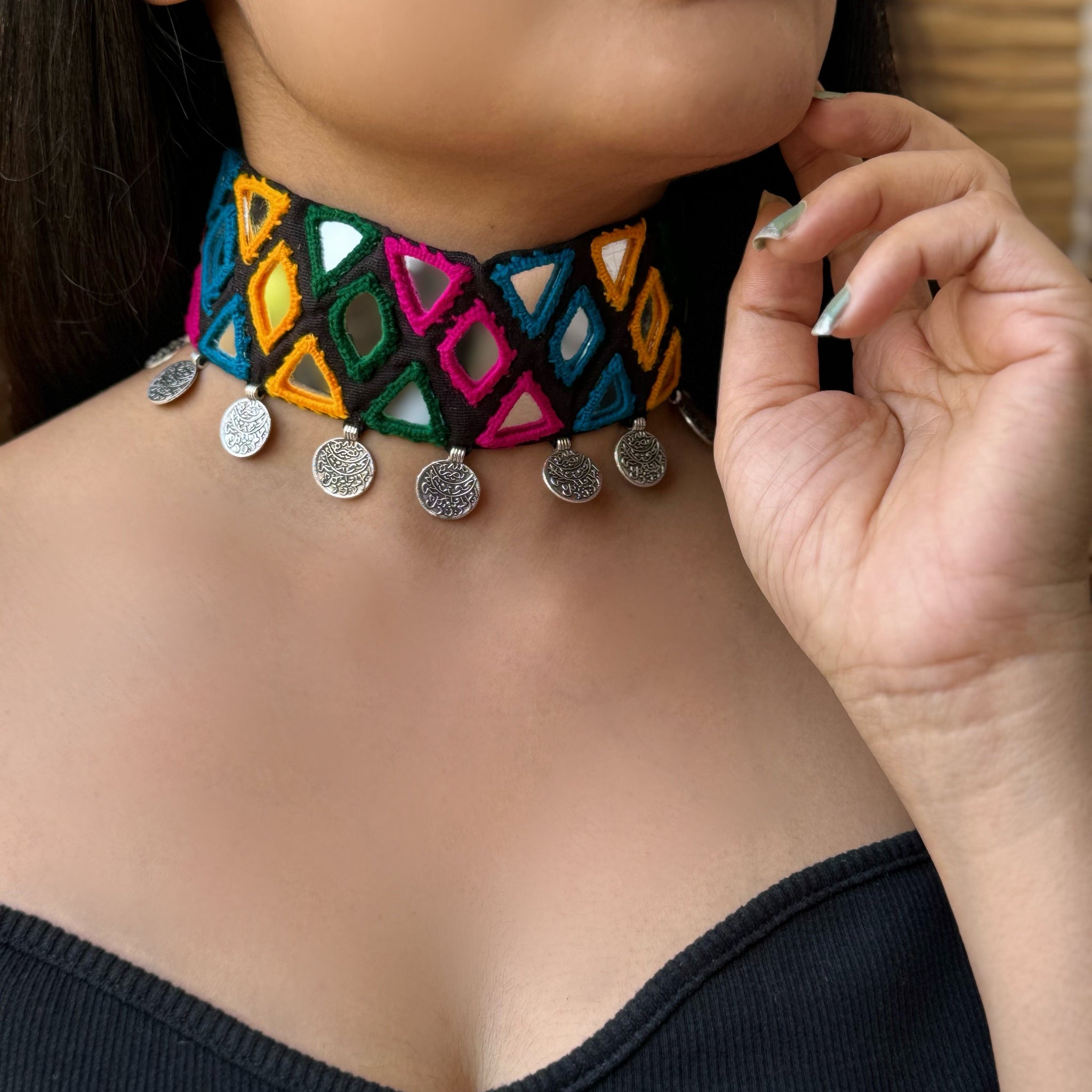 Ban Mirrorwork Fabric Choker | Necklace