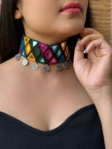 Ban Mirrorwork Fabric Choker | Necklace