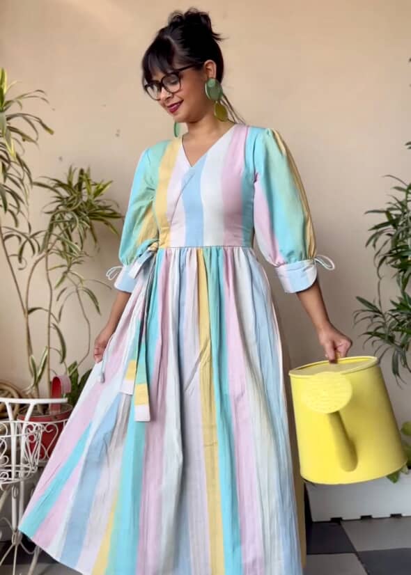 Stripe Cotton Midi Dress