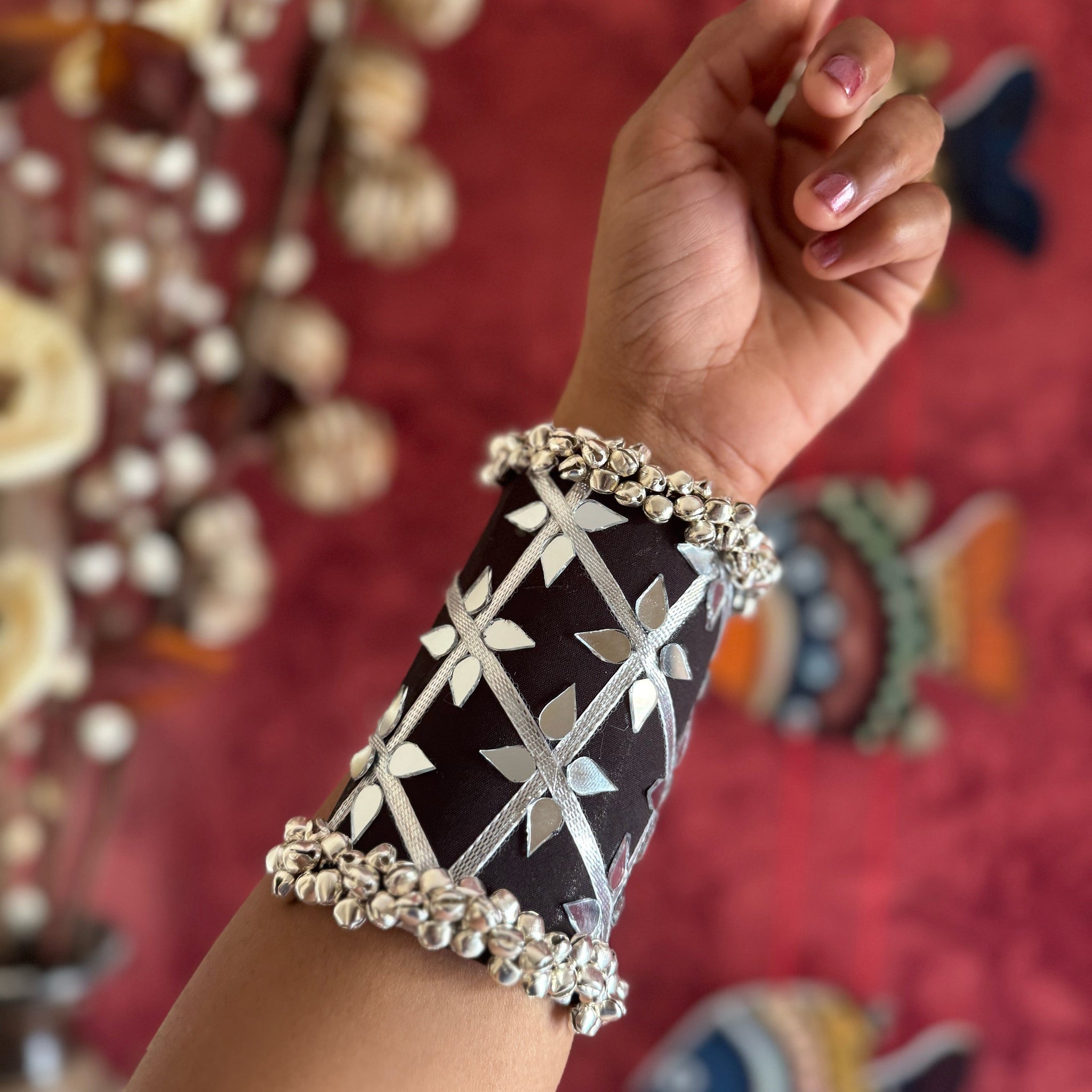 Swapnila Mirrorwork Fabric Bracelet | Handcuff