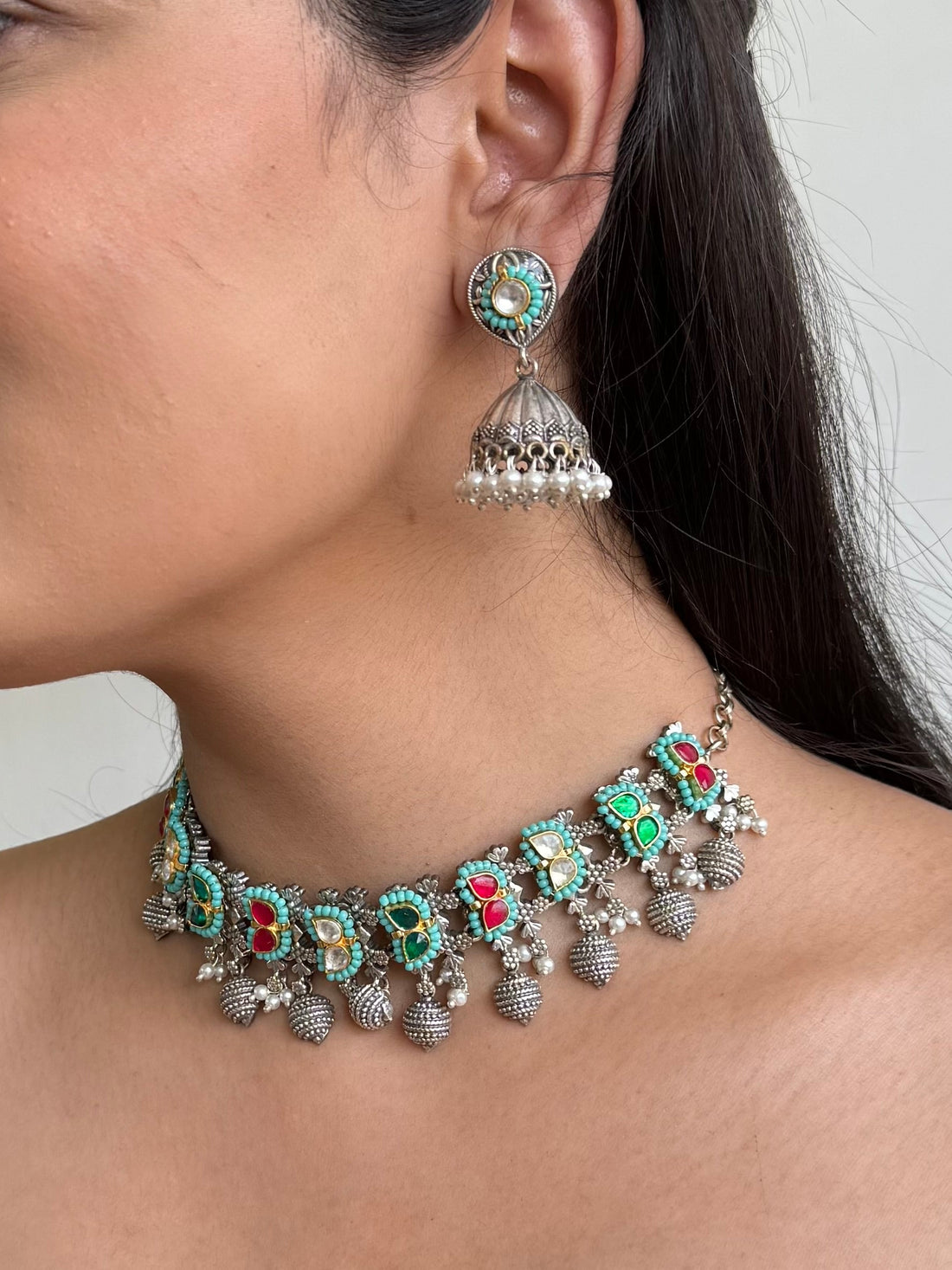 Priyanshi Fusion Choker Set | Necklace + Earrings