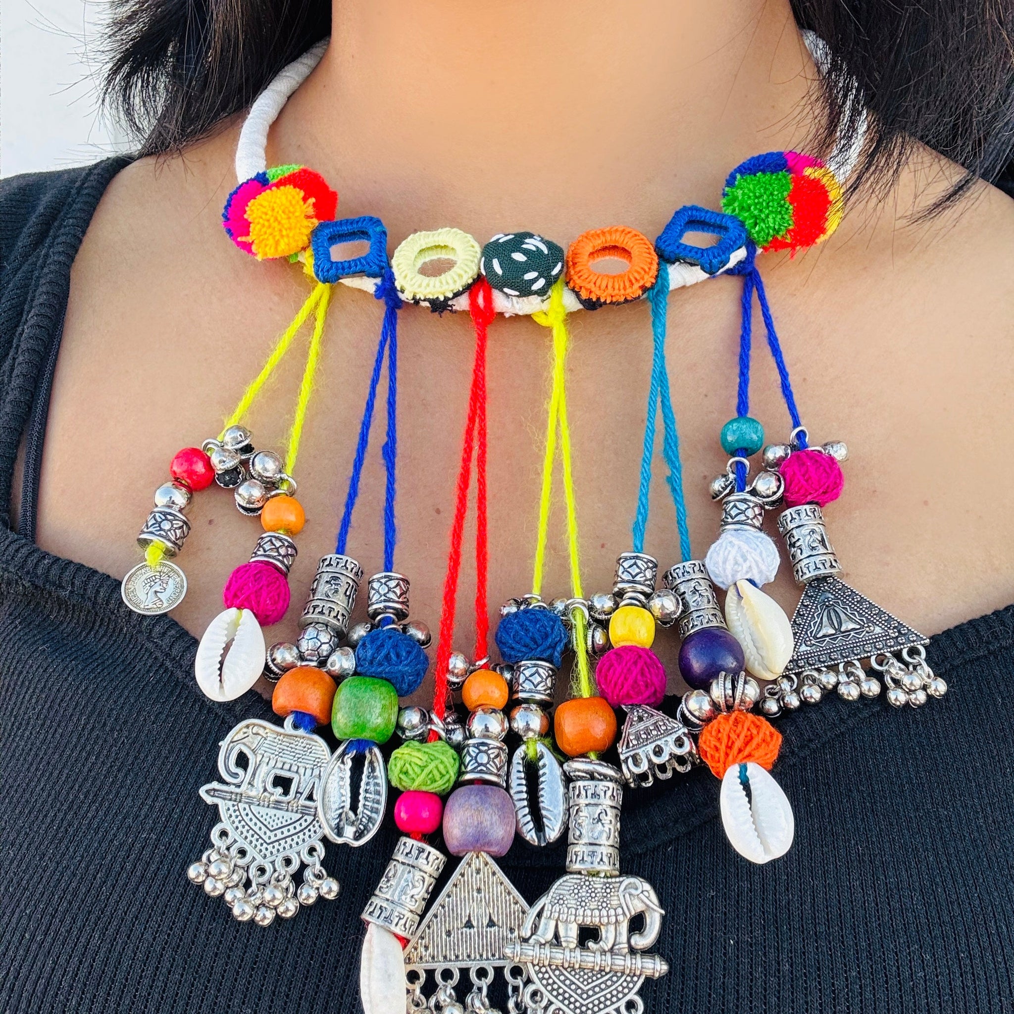 Dhyana Mirrorwork Fabric Hasli + Earrings Set