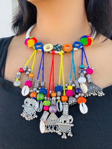 Dhyana Mirrorwork Fabric Hasli + Earrings Set