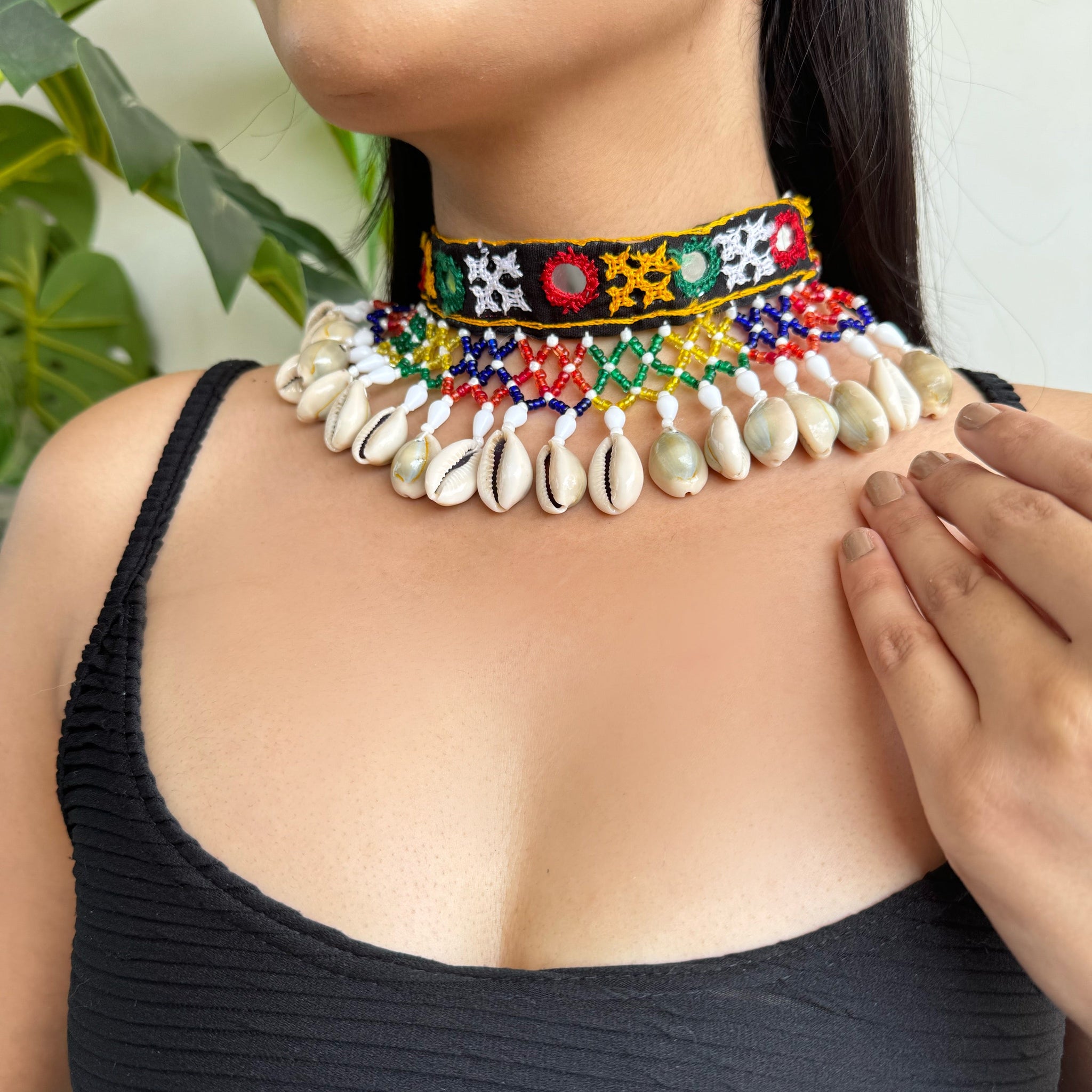 Hridayi Mirrorwork Fabric Choker