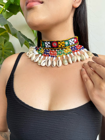 Hridayi Mirrorwork Fabric Choker