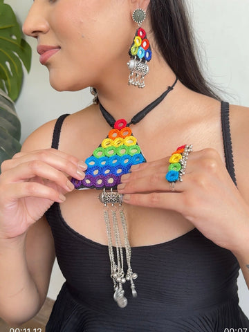 Saptrangi Necklace + Earrings + Ring Combo