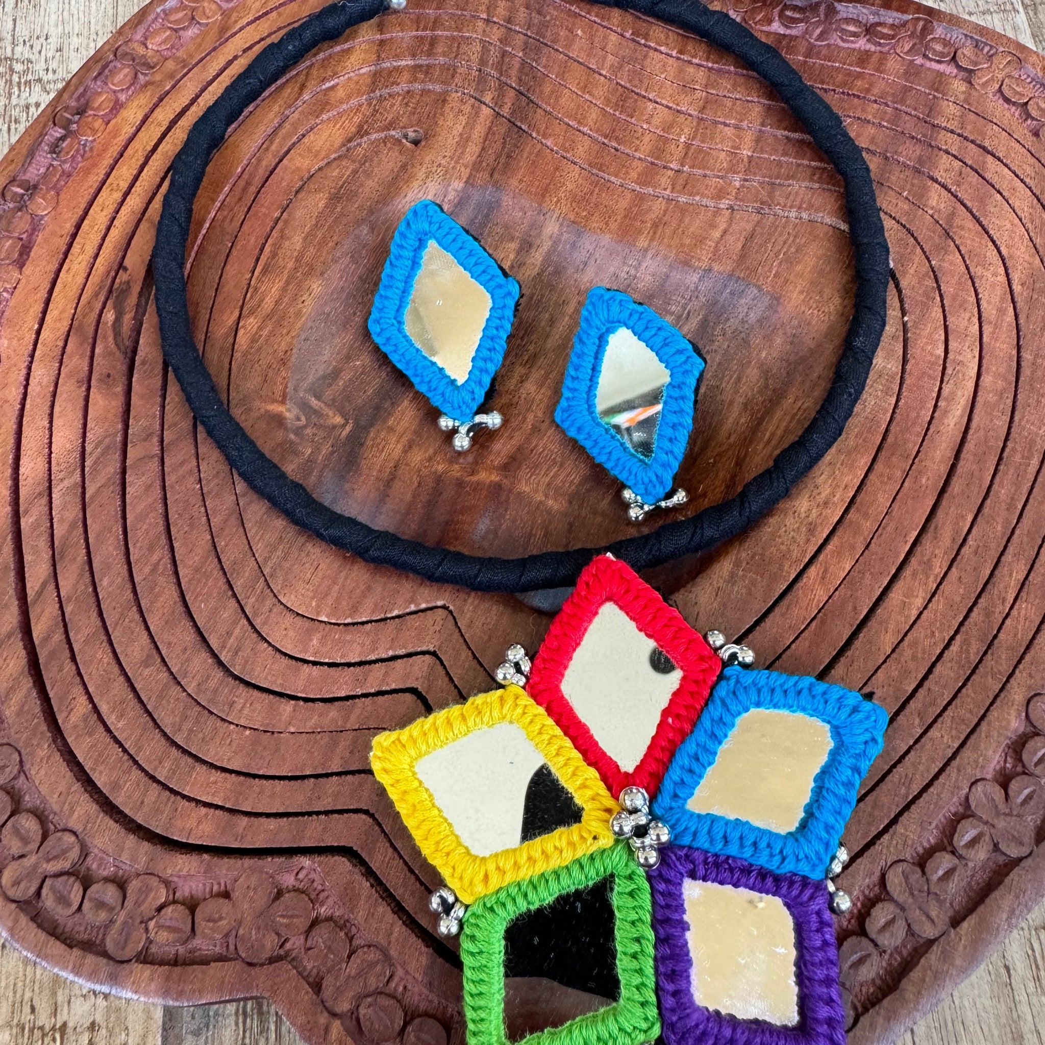 Chandra Mirrorwork Fabric Hasli + Earrings Set