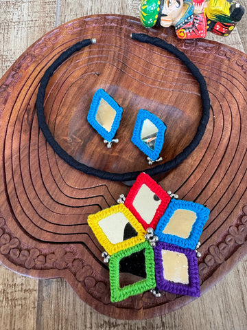 Chandra Mirrorwork Fabric Hasli + Earrings Set