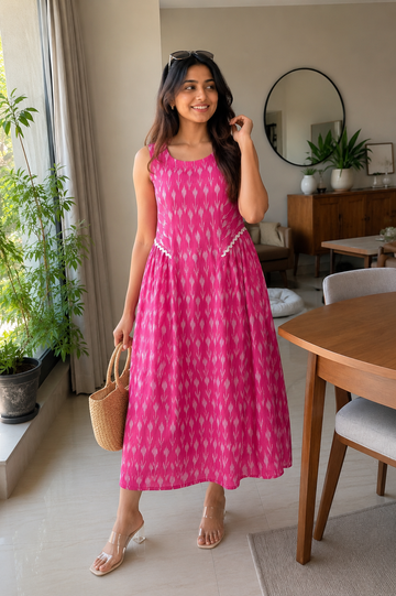 Pink Ikat Grace Midi Dress