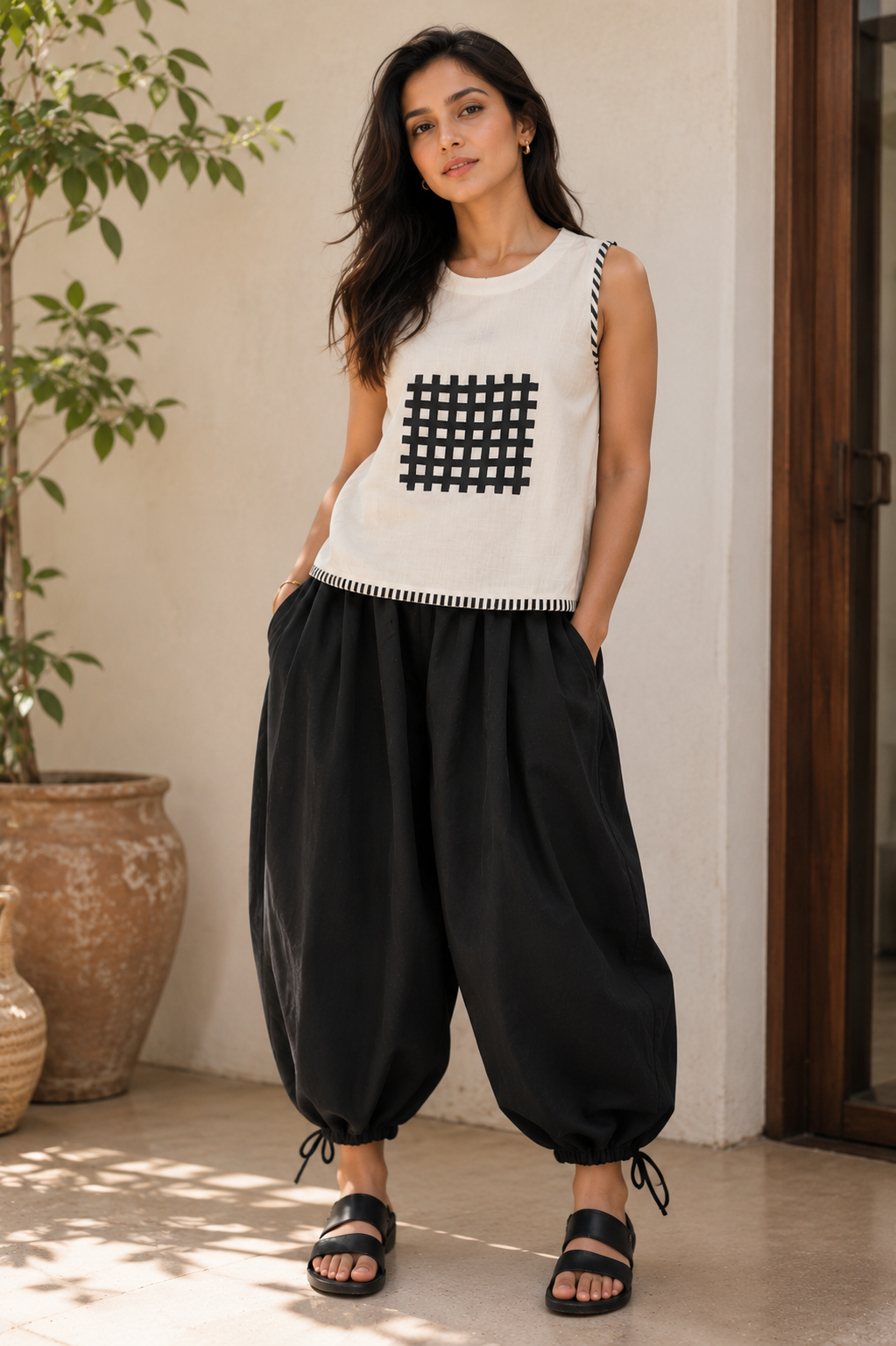 Alora Monochrome Grid Top (Only Top)