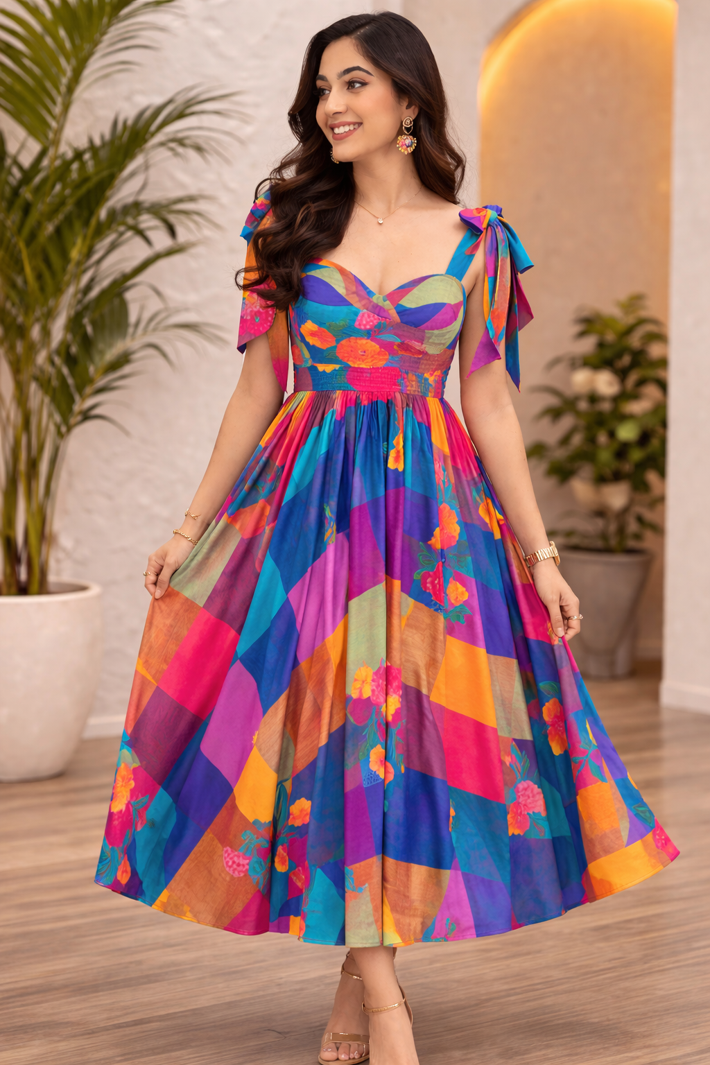 Rainbow Bloom Midi Dress