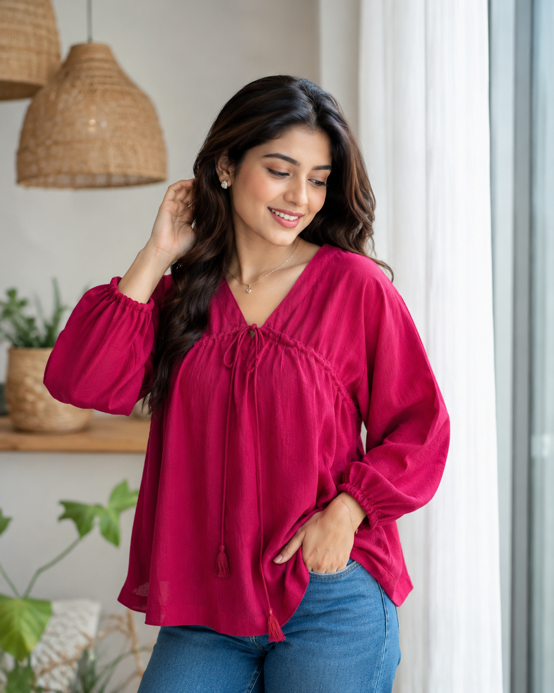 Wine Hue Cotton Slub Top