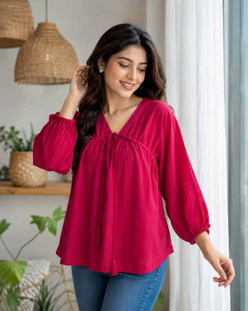 Wine Hue Cotton Slub Top
