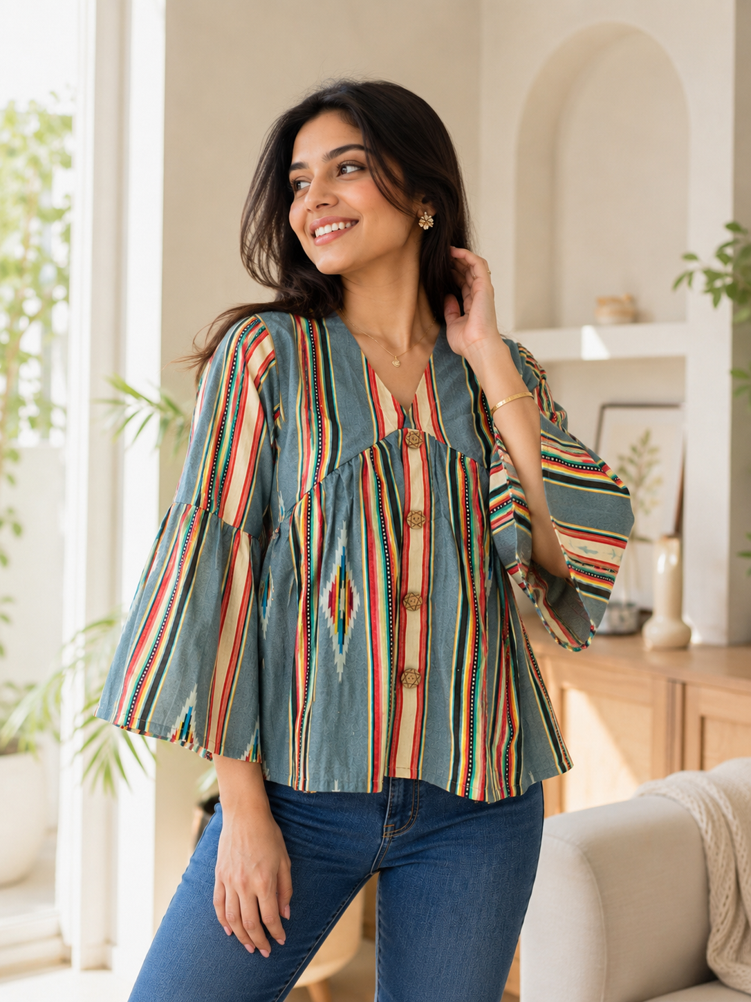 Oil Blue Stripes Top