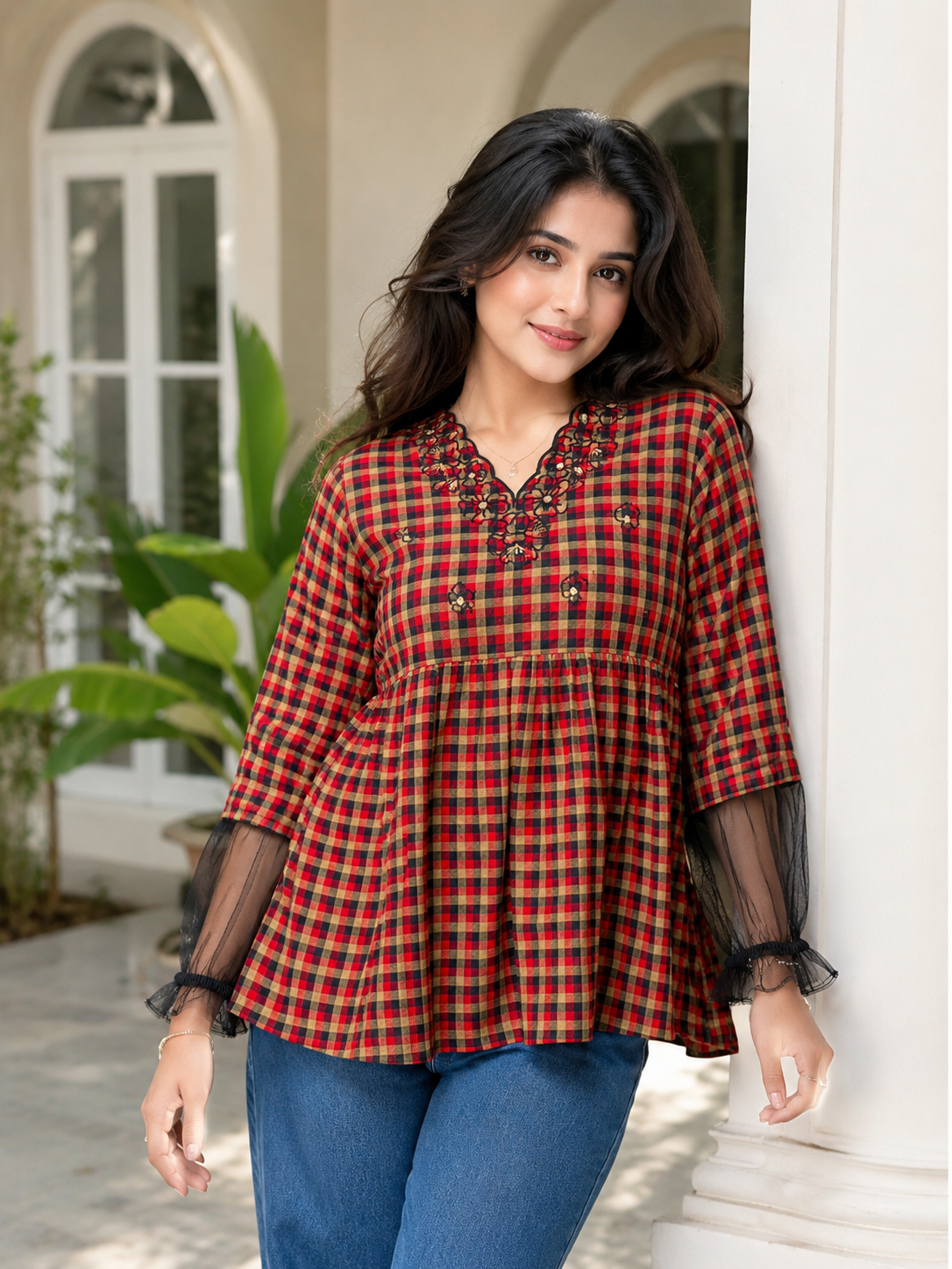Floral checks Charm Top