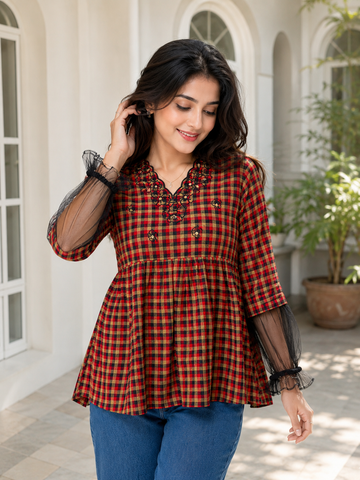 Floral checks Charm Top