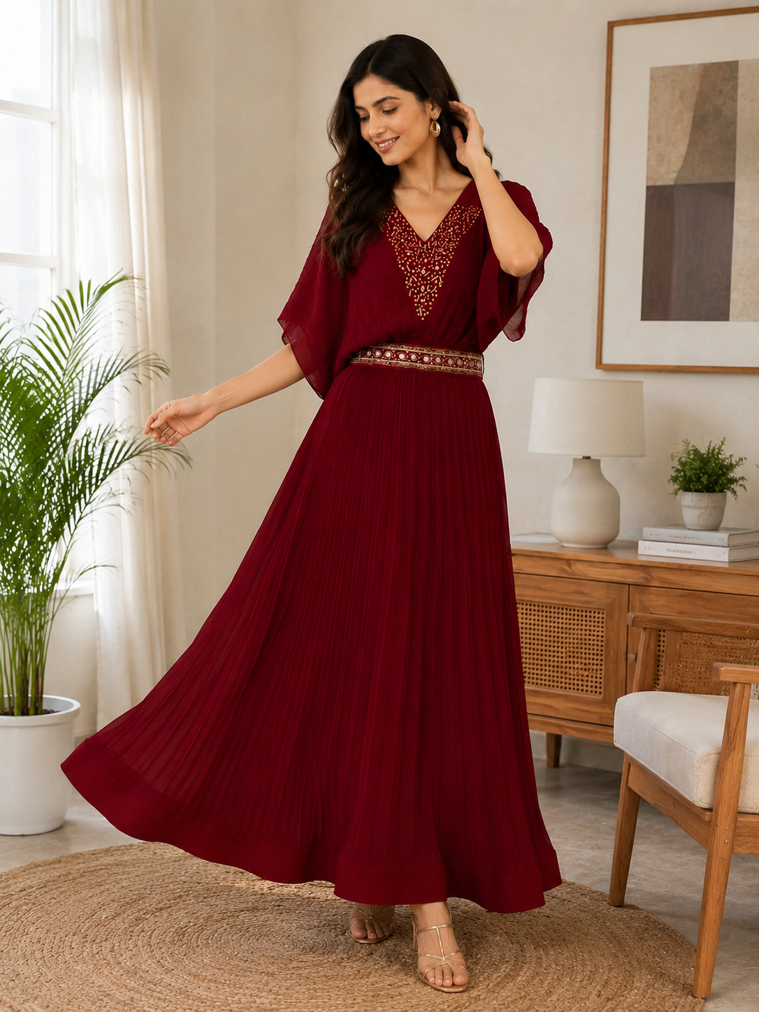 Crepe crushed maxi dress