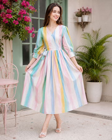 Stripe Cotton Midi Dress