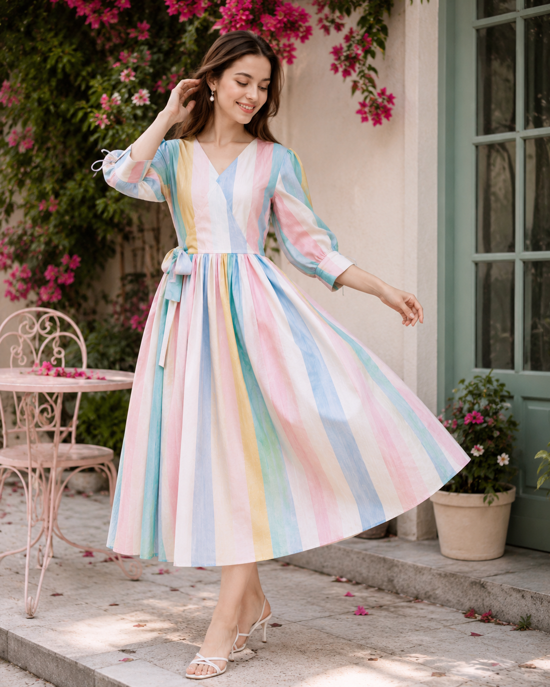 Stripe Cotton Midi Dress