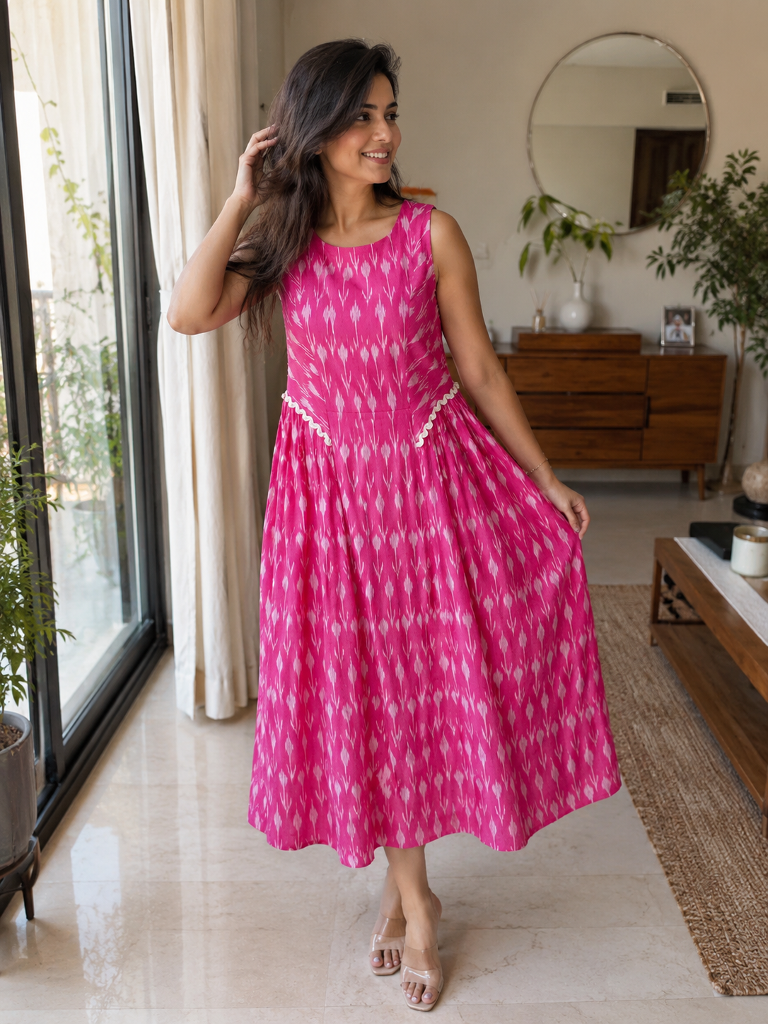 Pink Ikat Grace Midi Dress