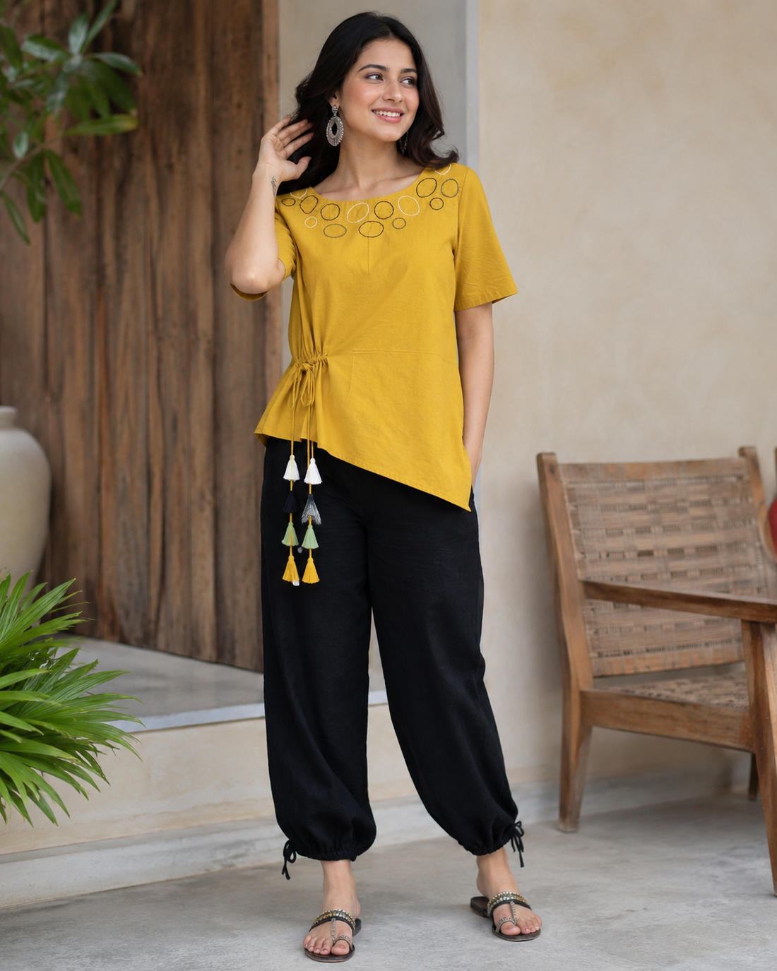 Mustard Breeze Cotton Top (Only Top)