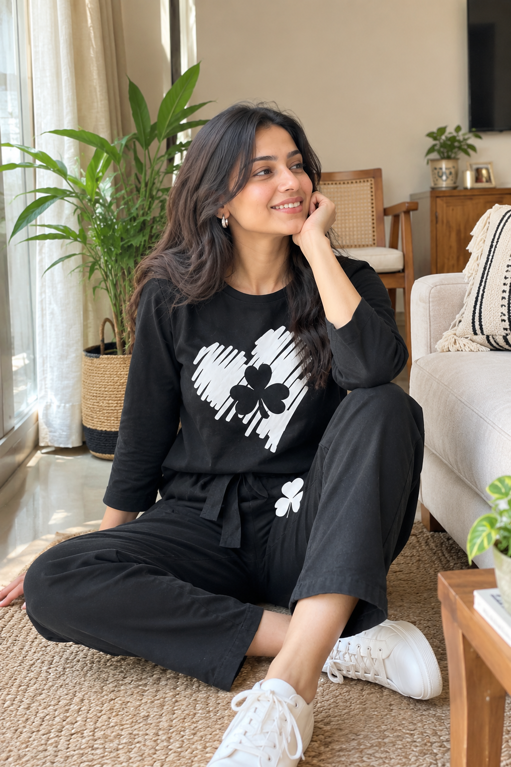 Black Clover Cotton Crop Top & Trousers