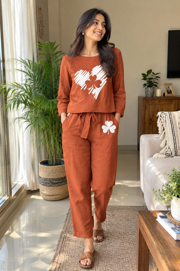Rust Bloom Crop Top & Trousers