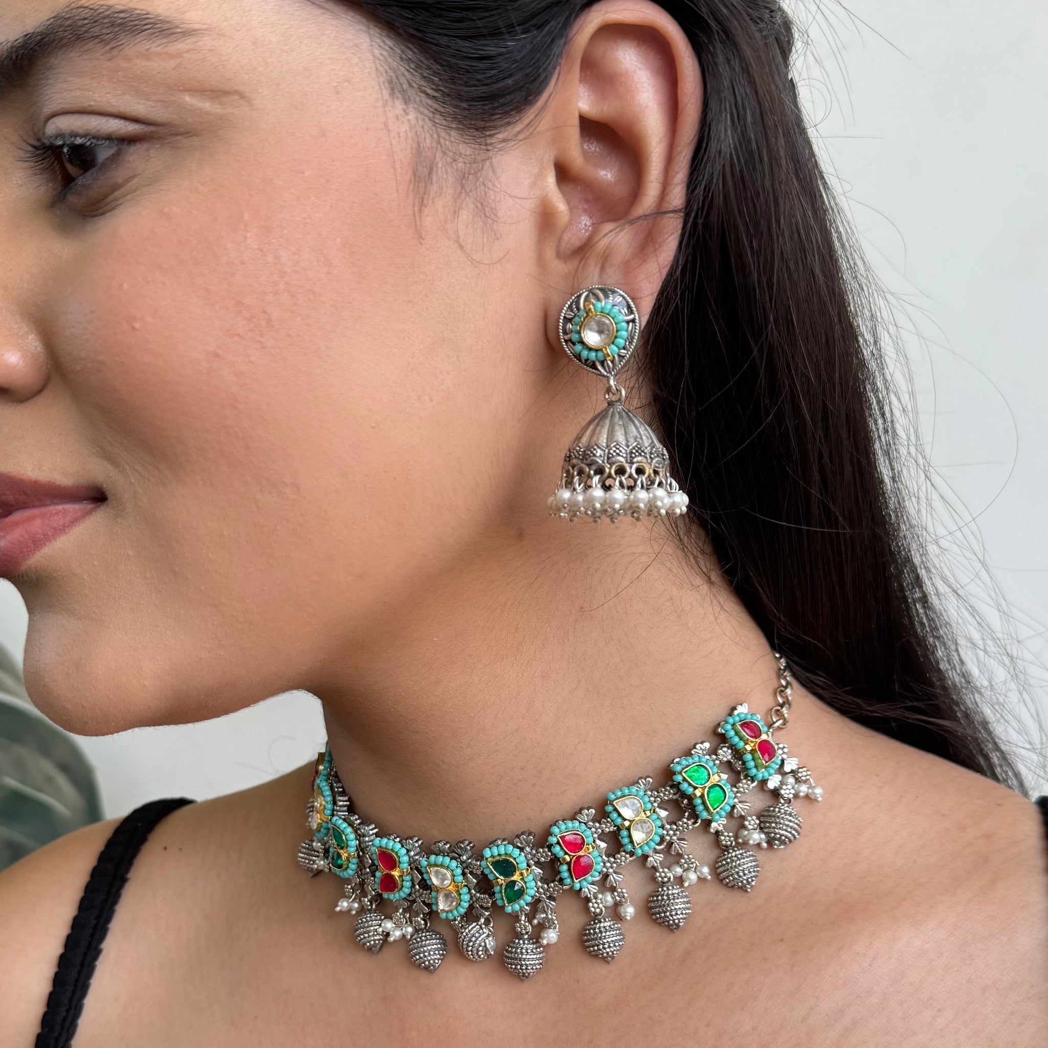 Priyanshi Fusion Choker Set | Necklace + Earrings