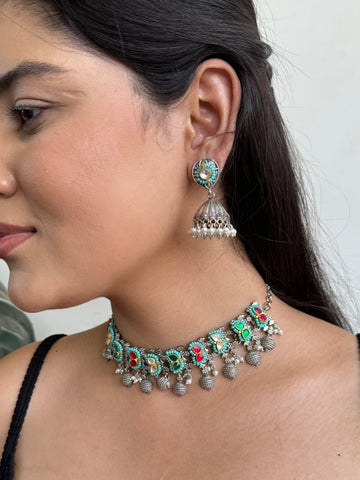 Priyanshi Fusion Choker Set | Necklace + Earrings