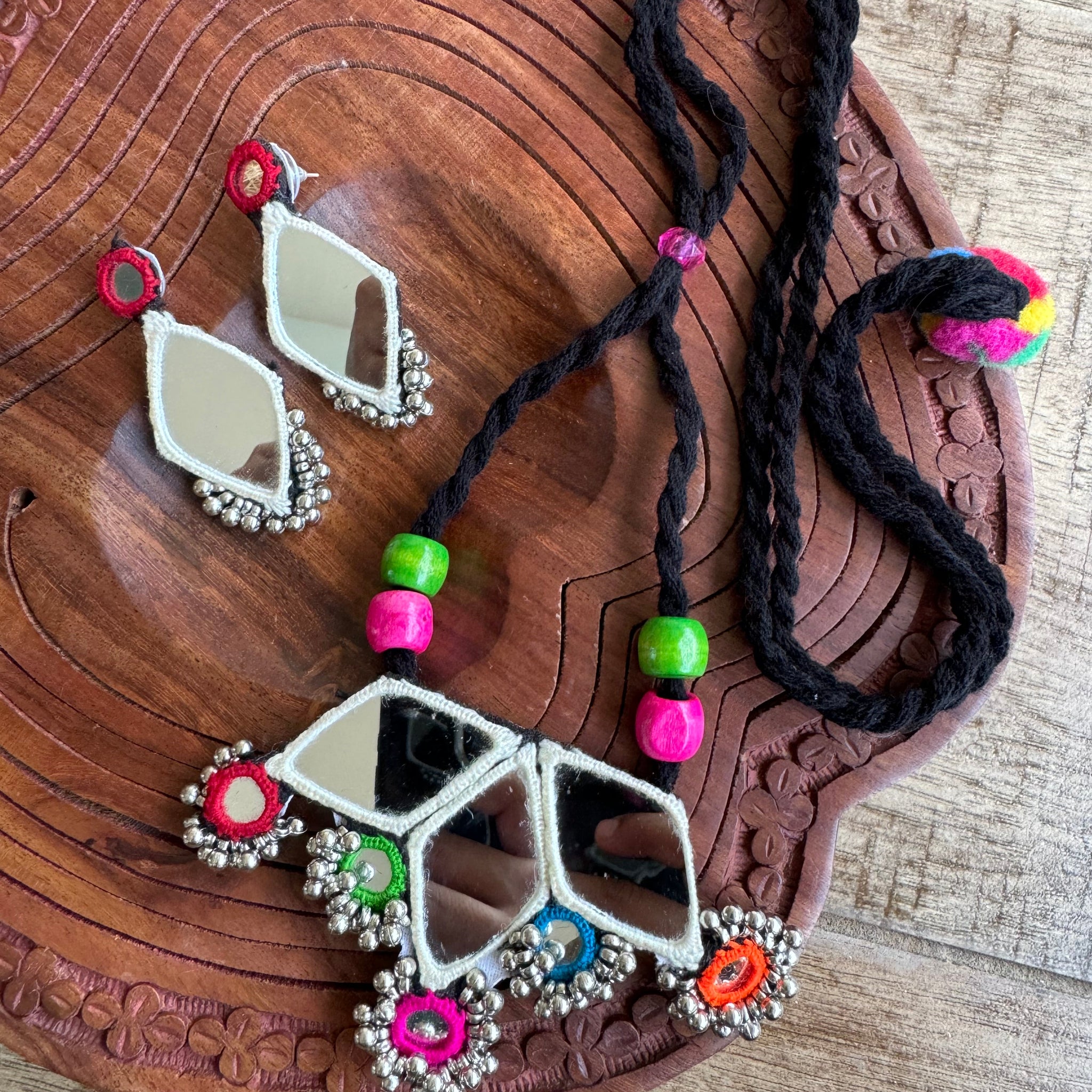 Jhanvi Mirrorwork Necklace + Earrings Set