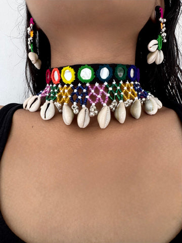 Meinu Mirrorwork Choker + Earrings | Necklace Combo