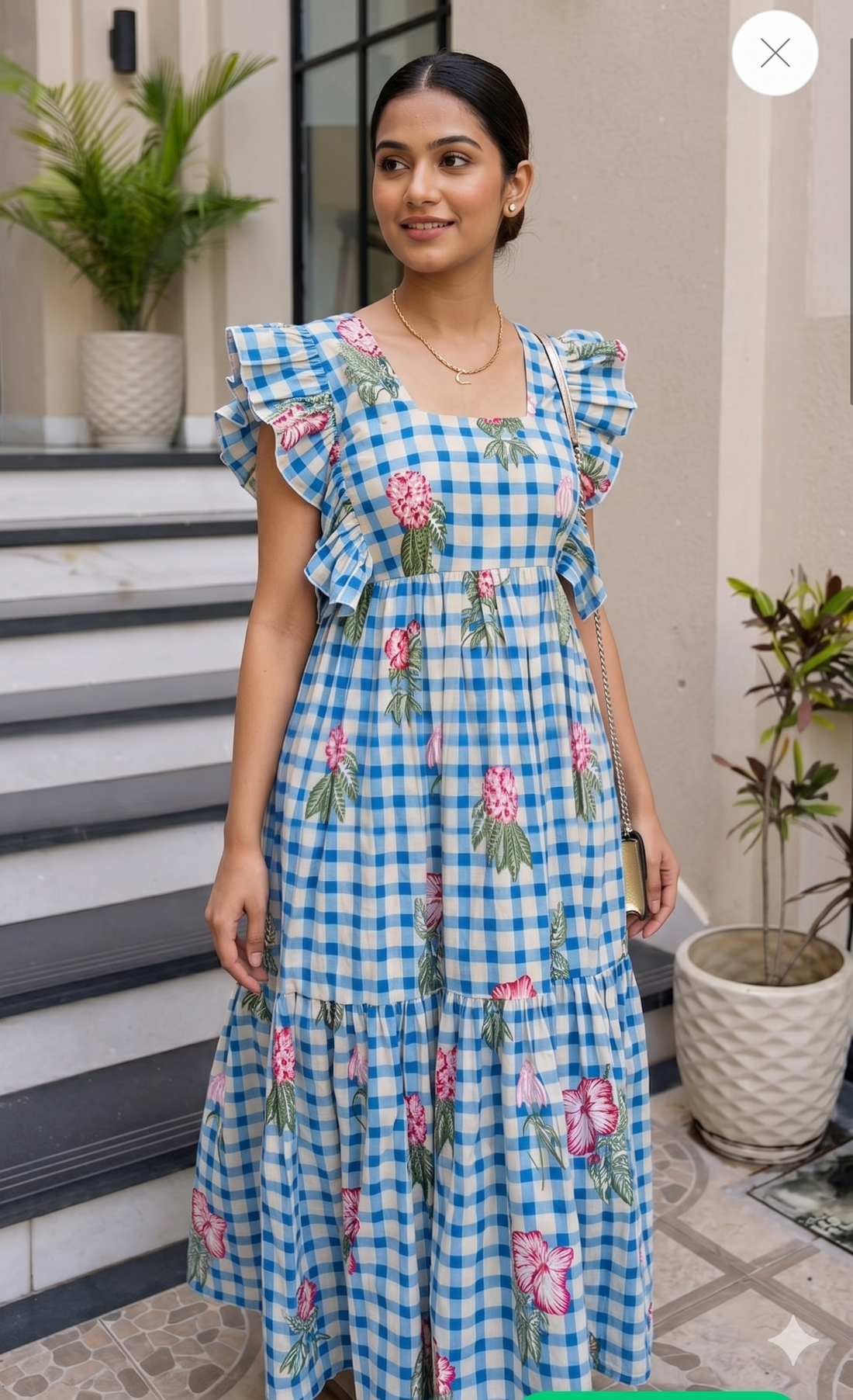 Blossom Check Midi Dress
