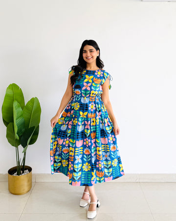 Blue Bubble Midi Dress