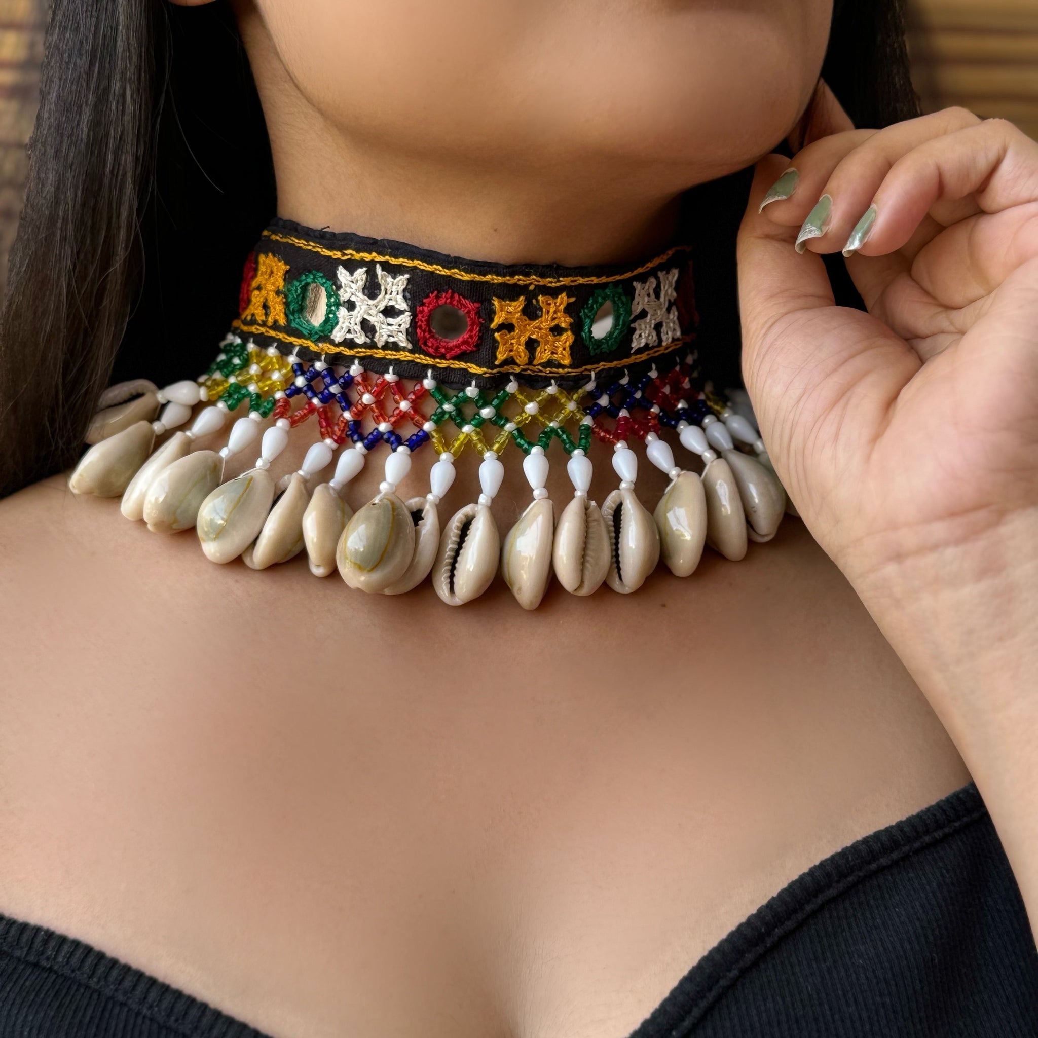Kritika Mirrorwork Fabric Choker | Necklace