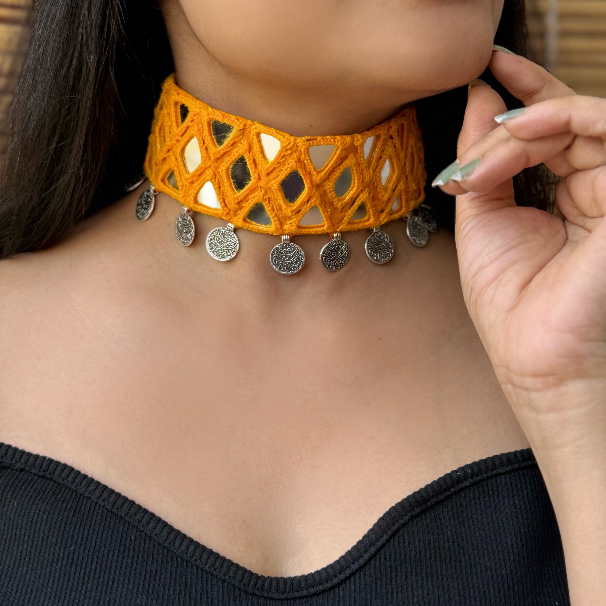 Badia Mirrorwork Fabric Choker | Necklace
