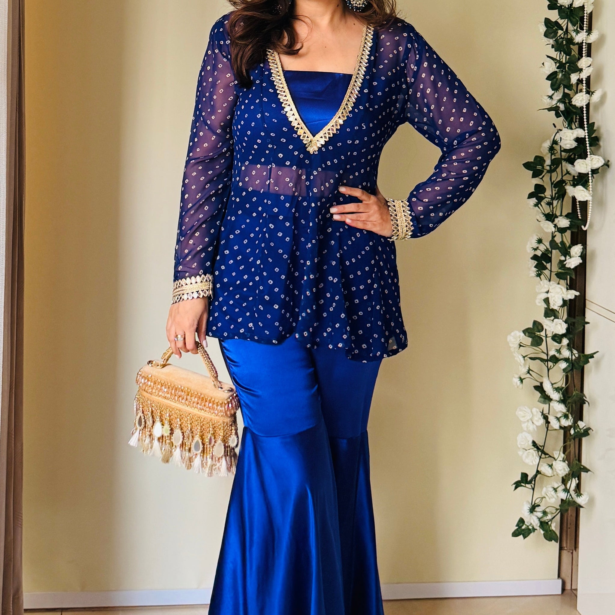 Blue Blossom Bandhni Set