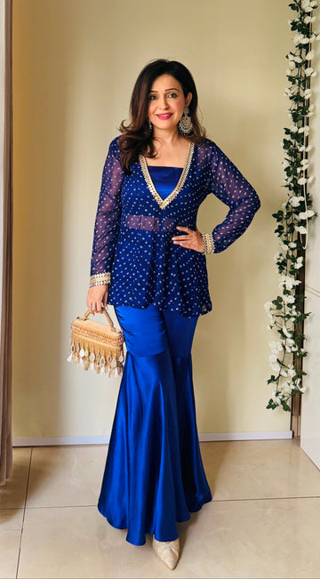 Blue Blossom Bandhni Set