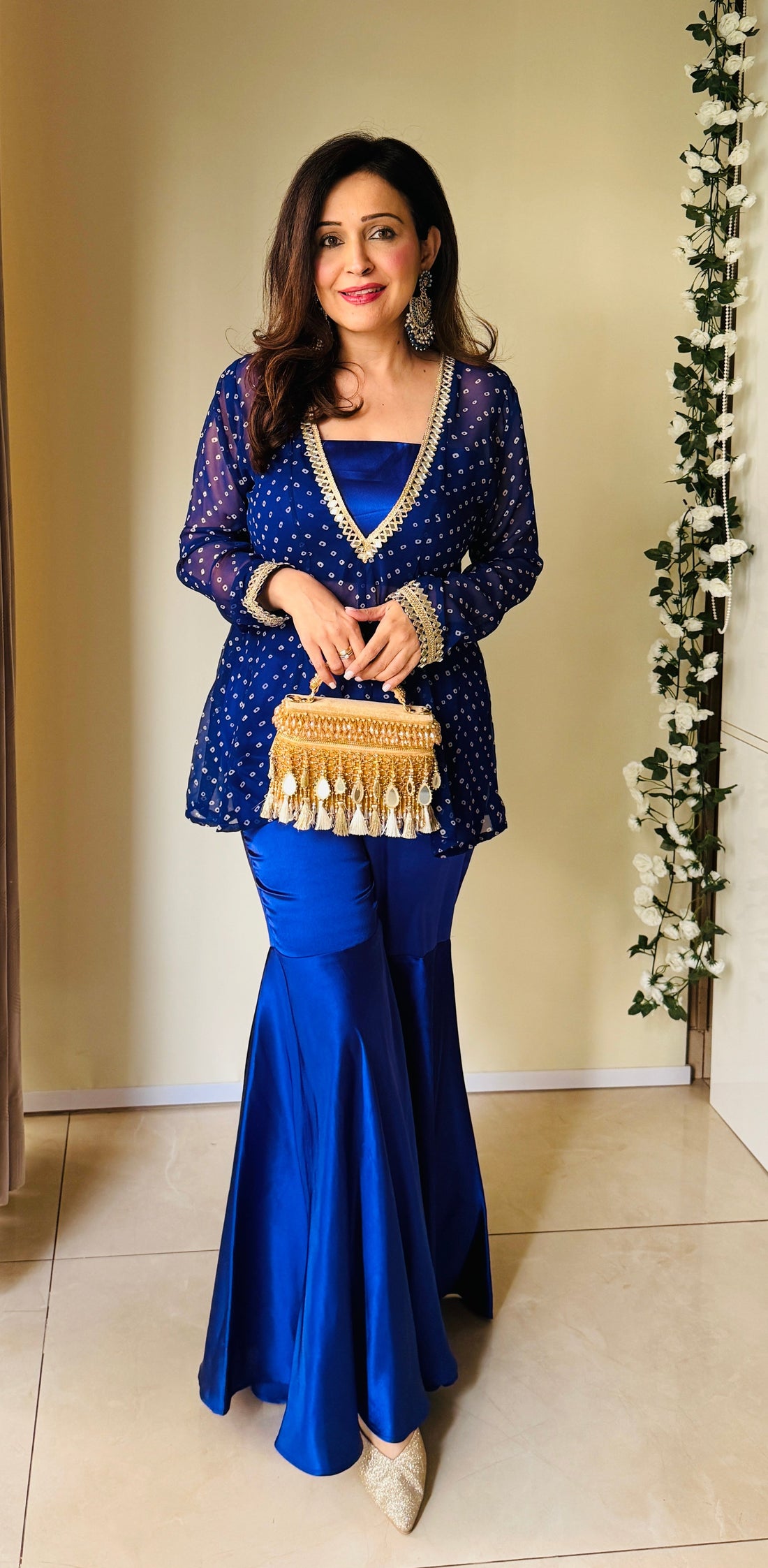 Blue Blossom Bandhni Set